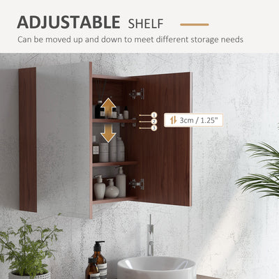 kleankin Double Door Bathroom Mirror Cabinet, Wall Mounted Bathroom Storage Cabinet, Soft Closing, 63L x 60Hcm 