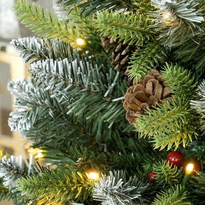 HOMCOM Set of Two 3ft Christmas Trees, with Lights, Berries and Pinecones 