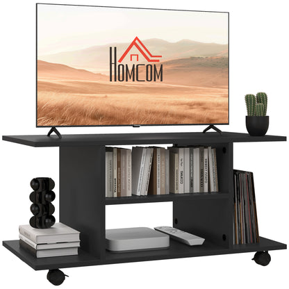 HOMCOM Modern TV Cabinet Stand Storage Shelves Table Mobile Bedroom Furniture Bookshelf Bookcase Black 
