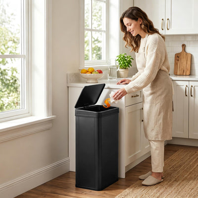 HOMCOM 50L Sensor Bin with Soft-Close Lid, Stainless Steel Automatic Touchless Motion Sensor Kitchen Bin, Black