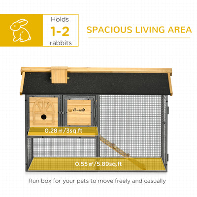 PawHut Outdoor Rabbit Hutch, with Run, Removable Tray, Asphalt Roof, 120 x 55.5 x 80cm 