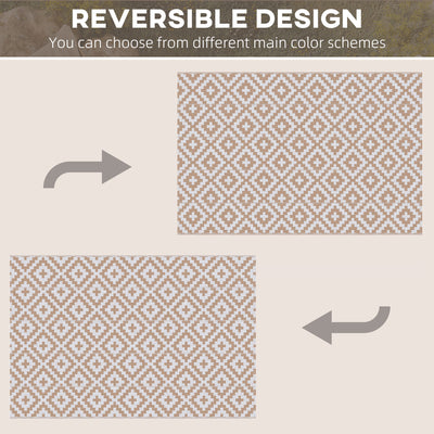 Outsunny Reversible Outdoor RV Rug, Patio Floor Mat, 274 x 182 cm Plastic Straw Rug for Garden, terrace, Beach, Camping, Coffee & White 