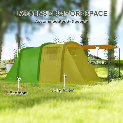 Outsunny Inflatable 3-4 Man Tunnel Tent w/ Air Pump, Living Area & Vestibule, Waterproof Family Camping Air Tent w/ Sewn In Groundsheet & Removable Footprint for Camping, Hiking, Olive Green 