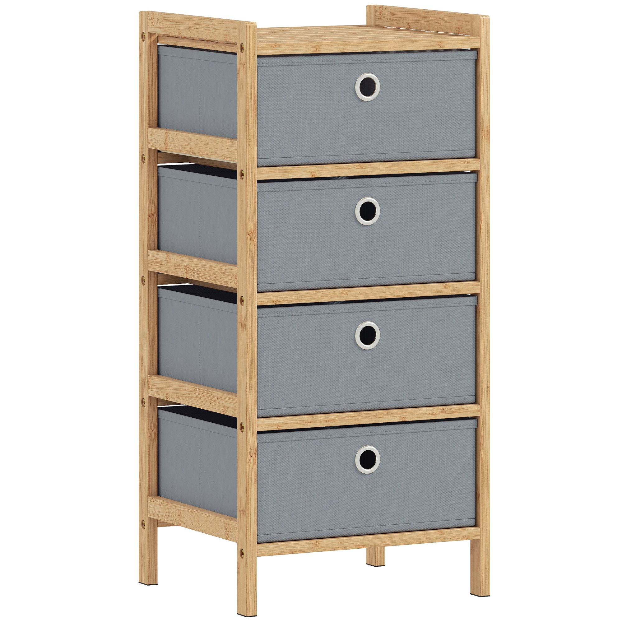 HOMCOM Chest of Drawers, 4 Fabric Drawers Narrow Dresser with Bamboo Frame, Light Grey 