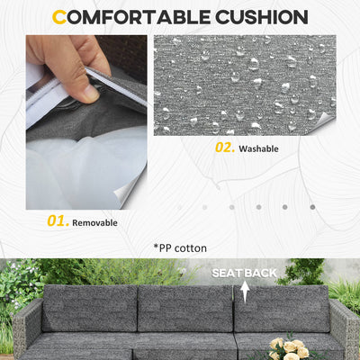 Outsunny 5-Piece Rattan Patio Furniture Set with Corner Sofa, Footstools, Coffee Table, for Poolside, Dark Grey 