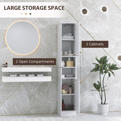 HOMCOM Tall Bathroom Storage Cabinet with Doors, Slim Bathroom Storage Unit with Adjustable Shelves, Freestanding Bathroom Storage Unit, White 