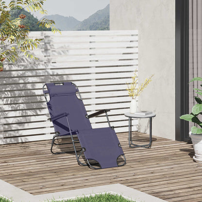 Outsunny 2 in 1 Sun Lounger Folding Reclining Chair Garden Outdoor Camping Adjustable Back with Pillow, Grey 