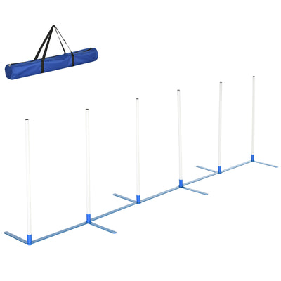 PawHut Dog Agility Equipment Training Adjustable Obstacle Course Set with 6 Weaves Poles Storage Bag for Pet Outdoor Games Exercise 