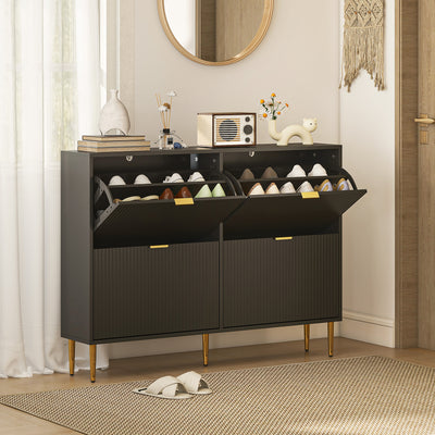 HOMCOM Narrow Shoe Cabinet with 4 Flip Drawers - Black 