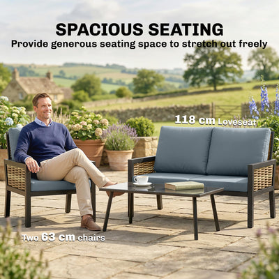 Outsunny 4 Seater Rattan Garden Furniture Set with 2 Armchairs, Loveseat, Coffee Table, Garden Sofa Set with Cushions, Grey 