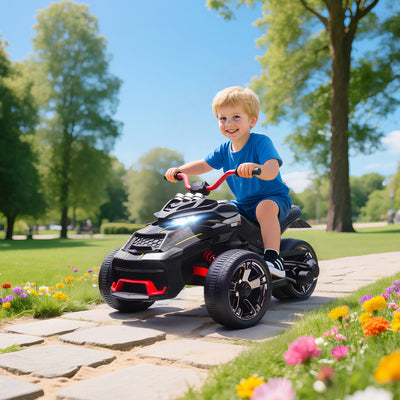 AIYAPLAY 12V Kids Electric Ride On Car with 3 Wheeler, MP3 Player, Horn, 2 Speeds, LED Lights for Boys & Girls Ages 3-8, Black 