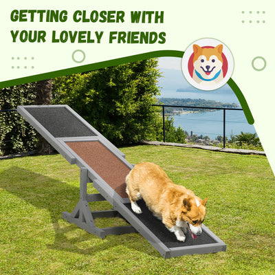 PawHut Wooden Pet Seesaw for Big Dogs, Dog Agility Equipment with Anti-Slip Surface - Grey 