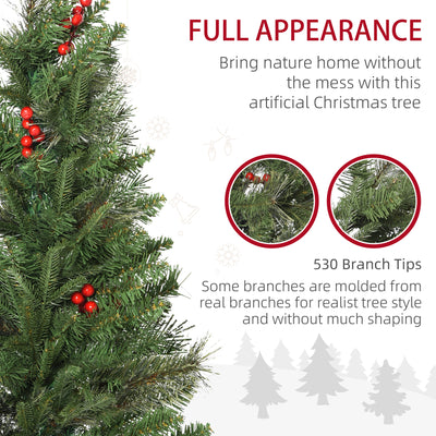 HOMCOM 6ft Pencil Artificial Christmas Tree with Realistic Branches, Red Berries, Auto Open, Green 