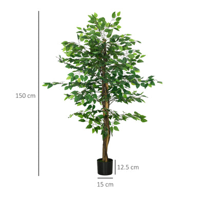 HOMCOM Artificial Ficus Tree, with Weighted Plant Pot - Green 