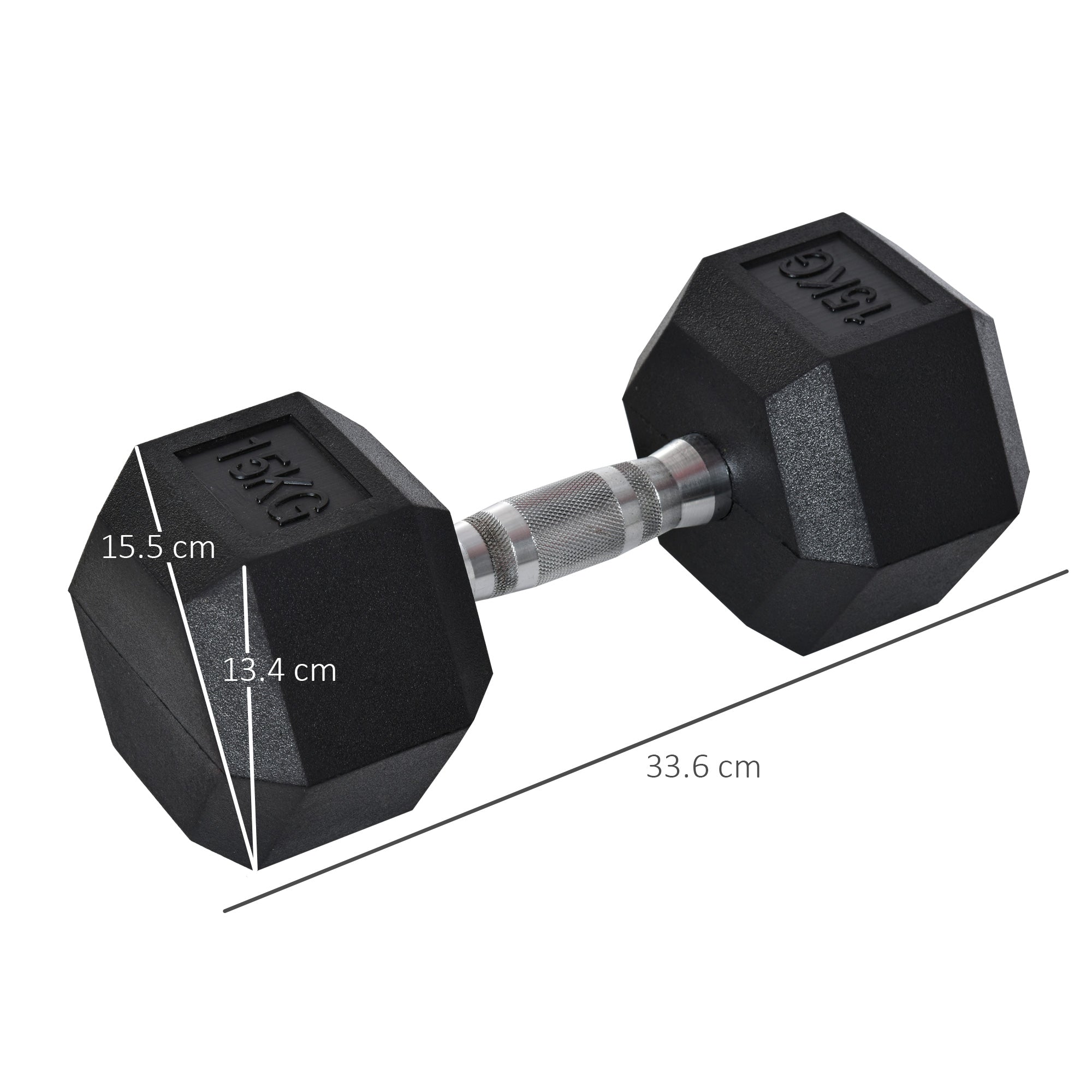 HOMCOM 15KG Single Rubber Hex Dumbbell Portable Hand Weights Dumbbell Home Gym 