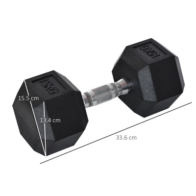 HOMCOM 15KG Single Rubber Hex Dumbbell Portable Hand Weights Dumbbell Home Gym 
