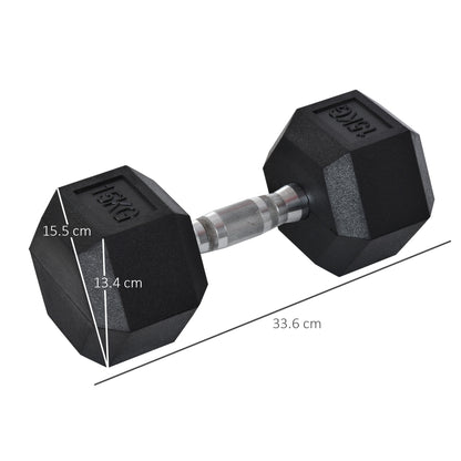 HOMCOM 15KG Single Rubber Hex Dumbbell Portable Hand Weights Dumbbell Home Gym 
