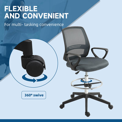 Vinsetto Ergonomic Mesh Back Drafting Chair Draughtsman Chair with Adjustable Height, Grey 