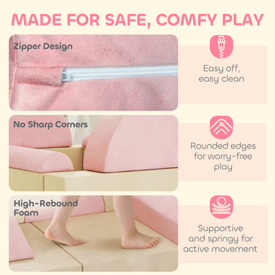 AIYAPLAY Kids Play Sofa, 12 Pieces Foam Modular Soft Play Set for Playroom, Children Convertible Sofa for Boys and Girls, Pink 
