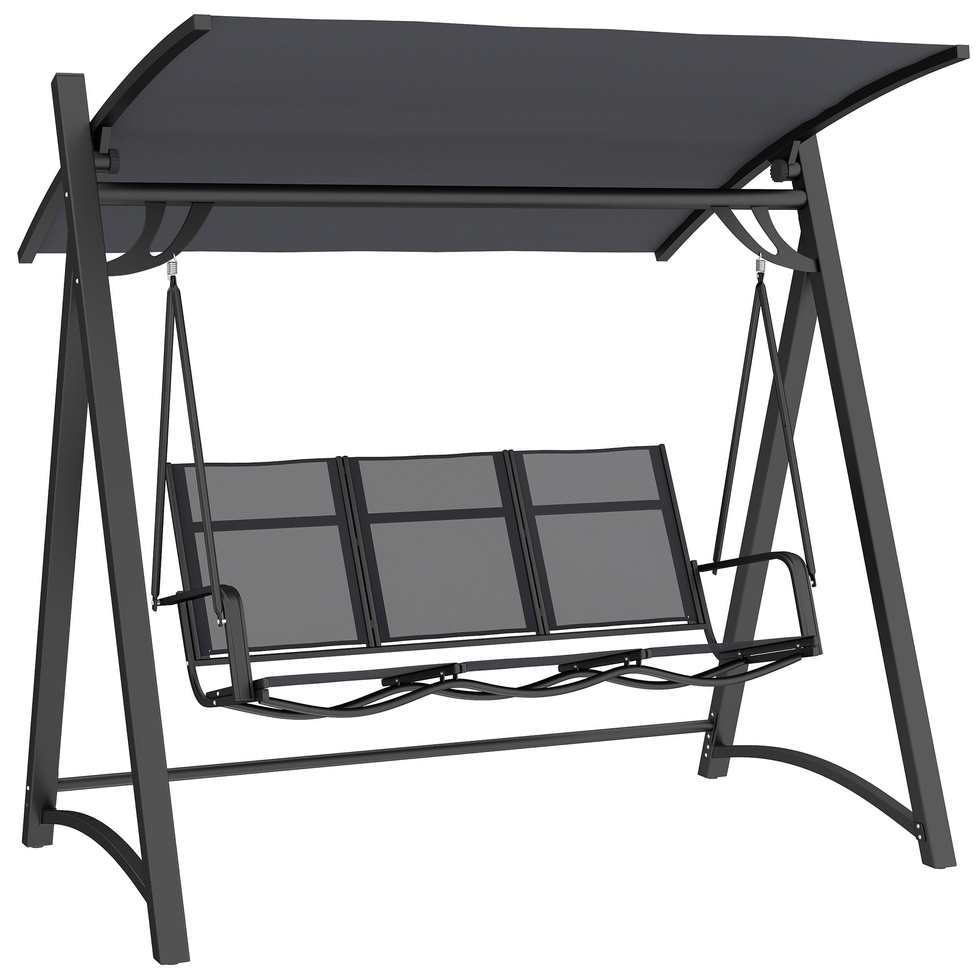 Outsunny 3 Seater Swing Chair, Garden Swing Bench with Adjustable Tilting Canopy, Breathable Mesh Seat 360 kg Capacity, Grey 