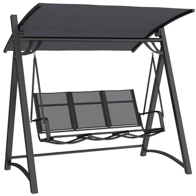 Outsunny 3 Seater Swing Chair, Garden Swing Bench with Adjustable Tilting Canopy, Breathable Mesh Seat 360 kg Capacity, Grey 