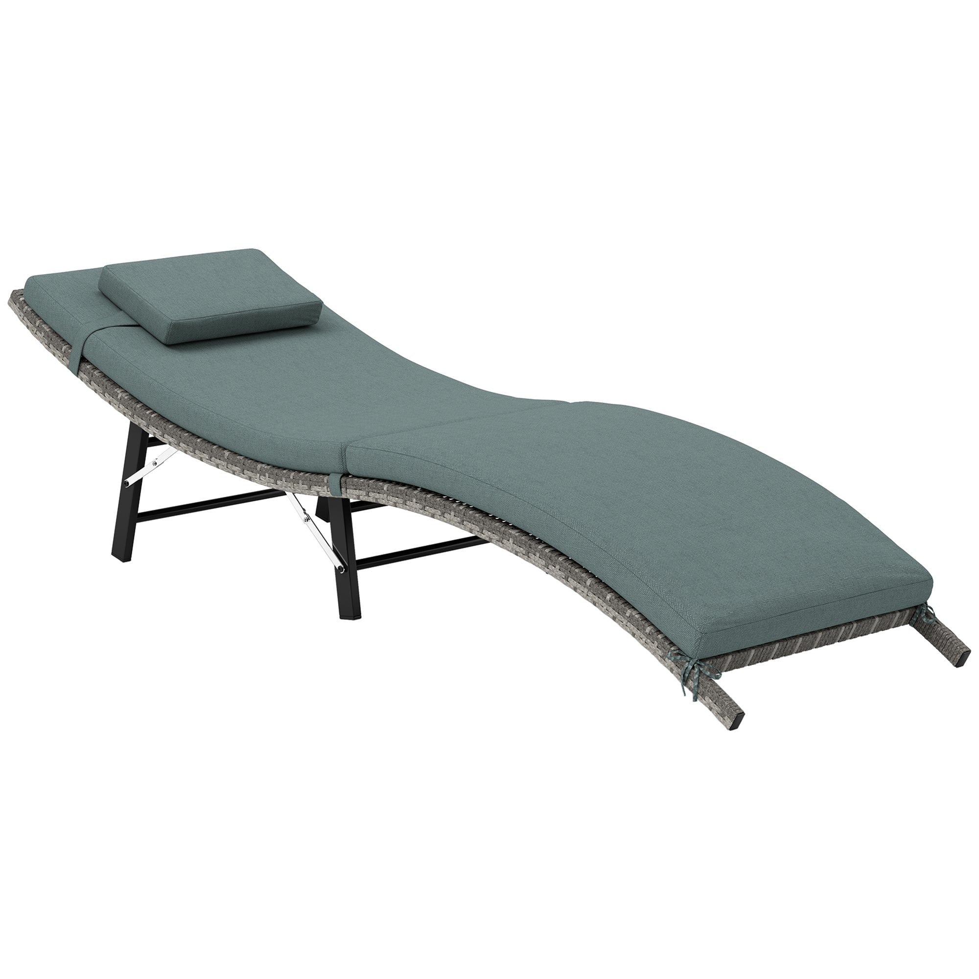 Outsunny Rattan Folding Sun Lounger Outdoor Chair with Cushion and Pillow Mixed Grey 