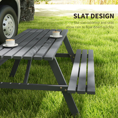 Outsunny 4 Seater Wooden Picnic Table Bench for Outdoor Garden or Patio with Parasol Cutout 150 cm Grey 