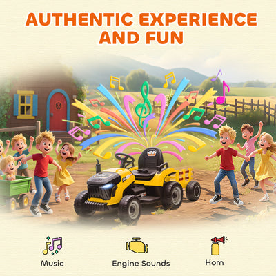 AIYAPLAY 12V Ride on Tractor and Trailer with Remote Control, Music, Shifter, Start-Up Sound, for Kids Ages 3-8 Years, Yellow 