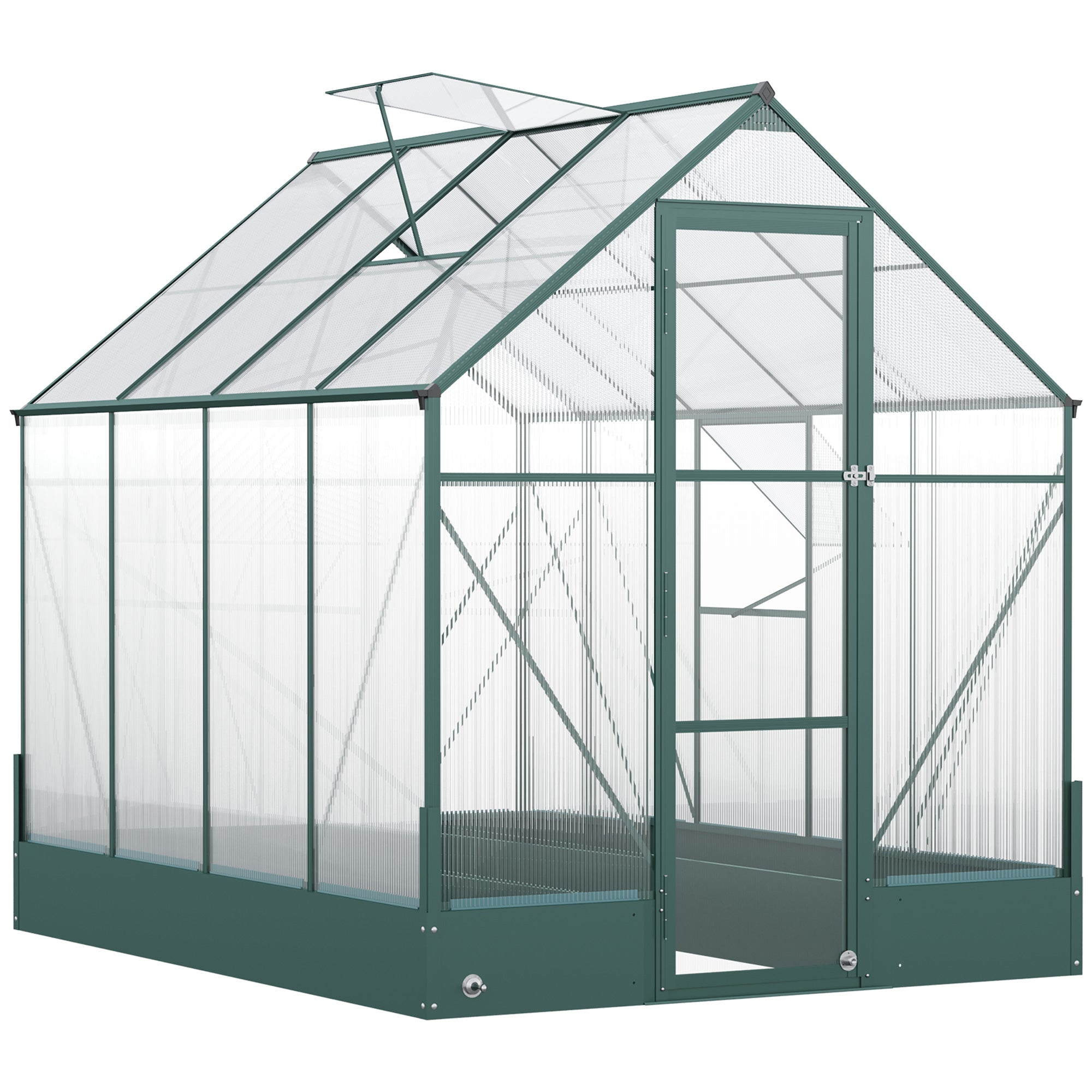 Outsunny 6x8 FT Polycarbonate Greenhouse with Base and Raised Bed, Walk-in Greenhouse with Aluminium Frame, Temperature Controlled Window, Foundation for Plants, Flowers, Vegetable 
