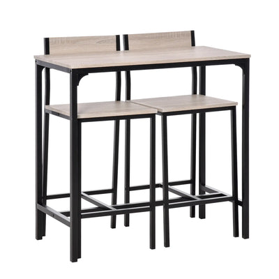 HOMCOM 3 Pcs Table Stool Set Industrial Design w/ Metal Frame Oak Tone MDF Panels Minimal Compact Beautiful 