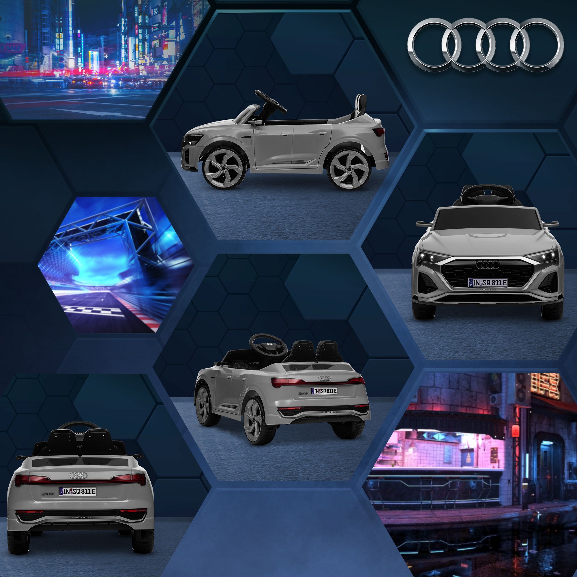 AIYAPLAY Audi Q8 e-tron Sportback Licensed 12V Ride on Car w/ Remote, 4 Spring Suspension Wheels, Headlights, Music, Horn - Grey 