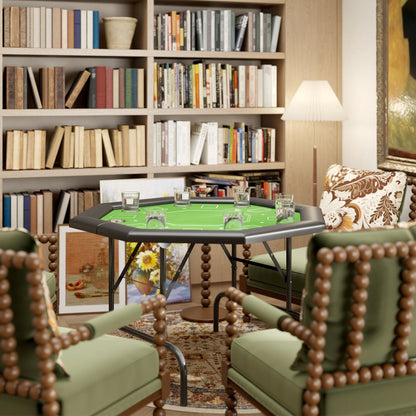 SPORTNOW 8 Player Folding Poker Table, Portable Octagon Blackjack Table with Cup Holders with Cup Holders, Padded Edge, Green 