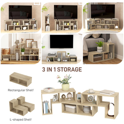HOMCOM TV Stand for TVs up to 75 Inches, Free Combination TV Unit with Storage Shelves, Extendable Entertainment Centre for Living Room, Grey Oak Wood Grain 