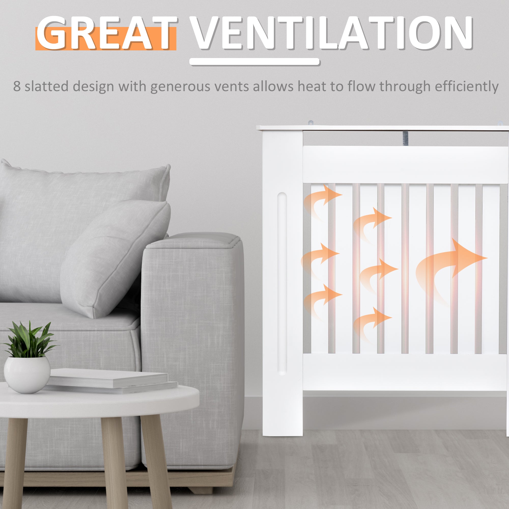 HOMCOM MDF Radiator Cover Wooden Cabinet Shelving Home Office Vertical Slatted Vent White 78L x 19W x 81H 