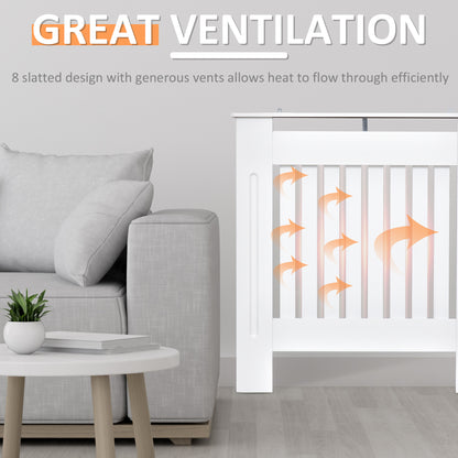 HOMCOM MDF Radiator Cover Wooden Cabinet Shelving Home Office Vertical Slatted Vent White 78L x 19W x 81H 
