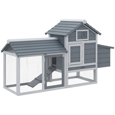 PawHut Small Chicken Coop with Run Hen House Poultry Coops Cages Nesting Box Grey 150.5 x 54 x 87cm 