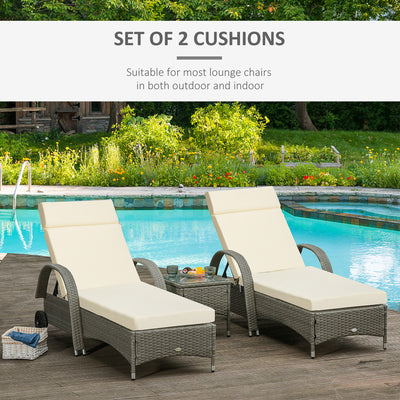 Outsunny Set of 2 Sun Lounger Cushions, Replacement Cushions for Rattan Furniture with Ties, 196 x 55 cm, Cream White 