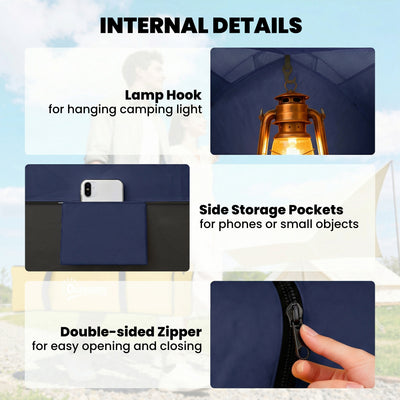Outsunny 2 Person Camping Tent, Dome Tent with Zipped Doors, Storage Pocket, Portable Handy Bag, Navy Blue 