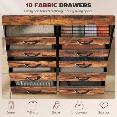 HOMCOM Chest of Ten Fabric Drawers - Rustic Brown 