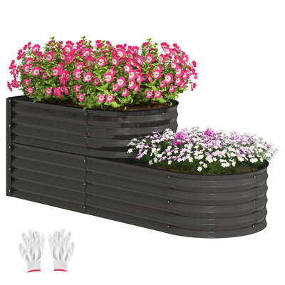 Outsunny Two-Tier Galvanised Steel Garden Planter - Dark Grey 
