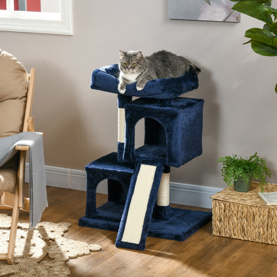PawHut Sisal Cat Rest & Play Activity Tree w/ 2 House Navy Blue 