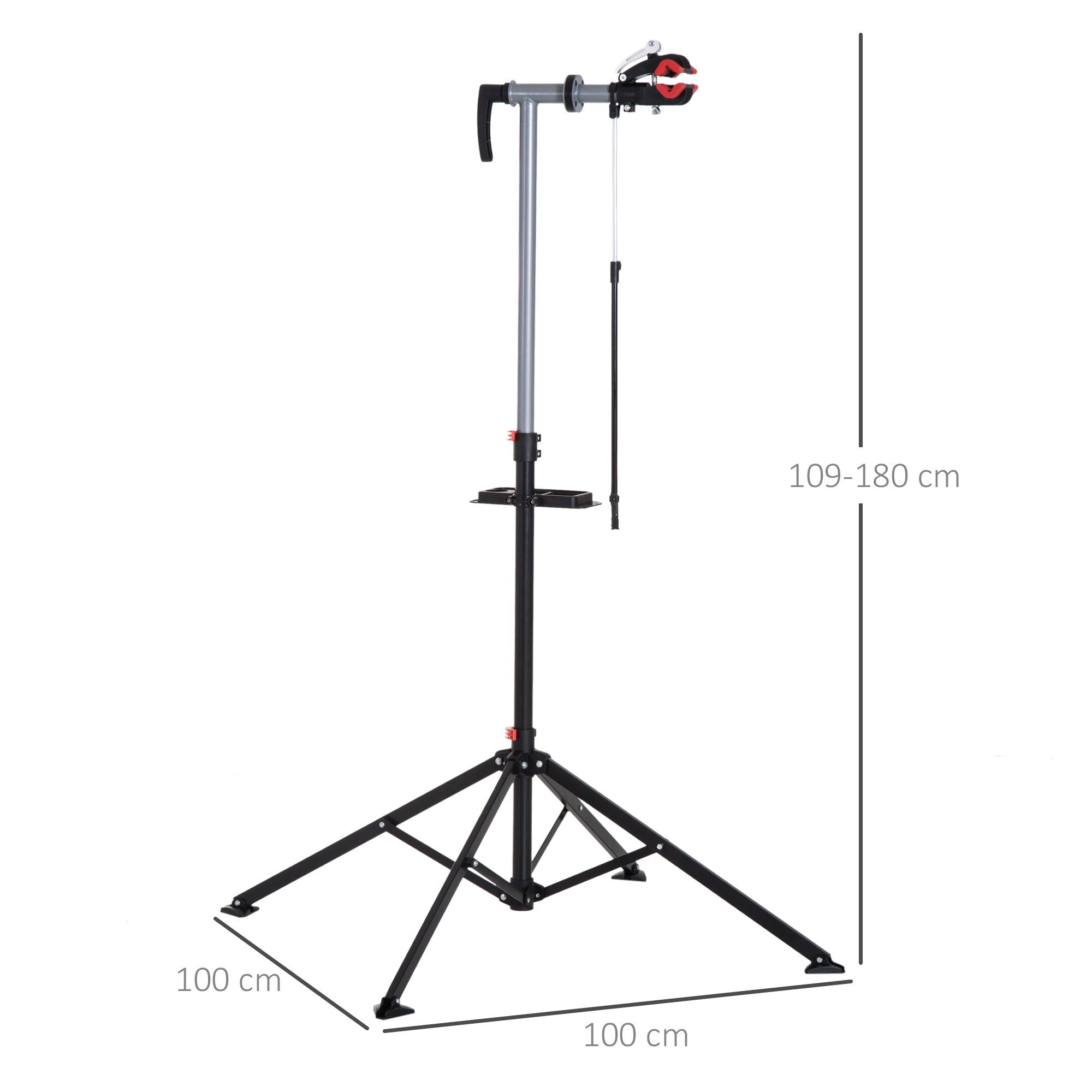 HOMCOM Folding Bike Repair Stand Bicycle Bike Stand For Maintenance Display Cycle Rack with Tool Tray, Height Adjustable 