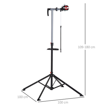HOMCOM Folding Bike Repair Stand Bicycle Bike Stand For Maintenance Display Cycle Rack with Tool Tray, Height Adjustable 