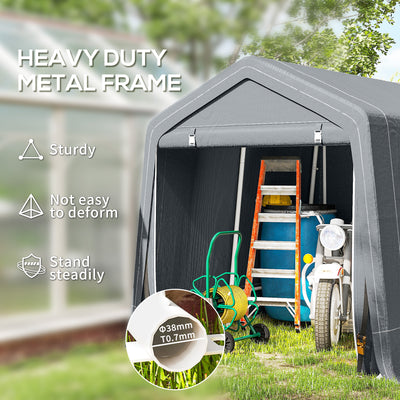 Outsunny 8 x 6.5 ft Outdoor Garden Storage Shed, Waterproof Bike Tent w/ Double Roll-up Zipper Door for Garden Tools, Dark Grey 