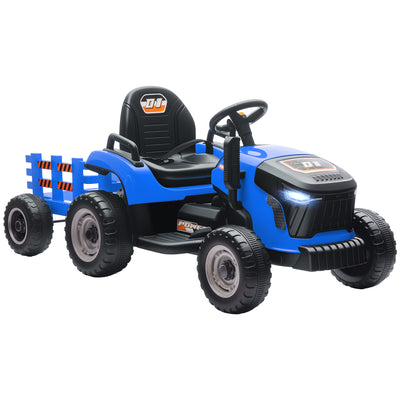 AIYAPLAY 12V Ride on Tractor and Trailer with Remote Control, Music, Shifter, Start-Up Sound, for Kids Ages 3-8 Years, Blue 