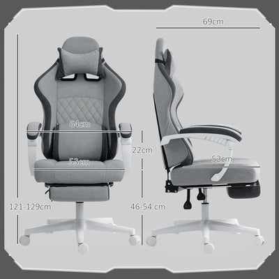 HOMCOM Ergonomic High Back Gaming Chair for Adults, Printed Velvet Computer Recliner Chair with Footrest, Lumbar Support, Adjustable Height and 360° Swivel Seat for Office or Gaming, Grey 