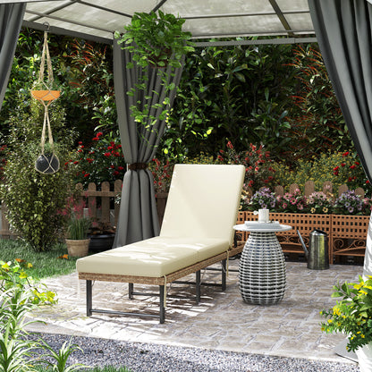 Outsunny Single Folding Rattan Sun Lounger, with Cushion - Grey 