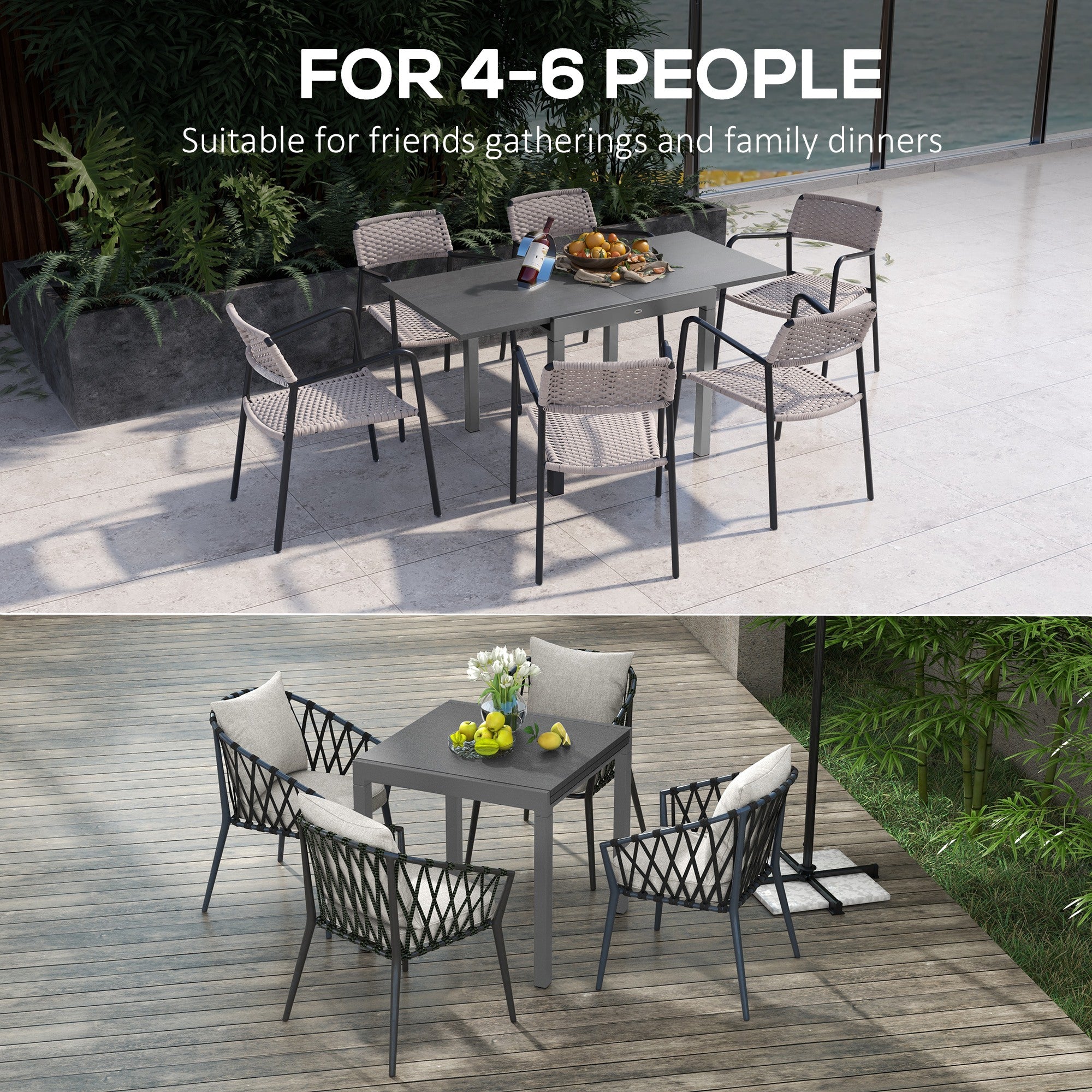 Outsunny Aluminium and Steel Expanding Six-Seater Garden Table - Grey 
