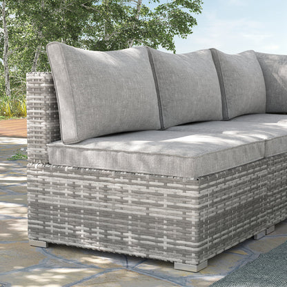 Outsunny Outdoor PE Rattan Furniture with Cushions, Garden Armless Chair with Adjustable Footpads and Back Support Cushion, for Garden, Yard, Terrace, Light Grey 