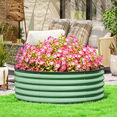 Outsunny Galvanised Raised Garden Bed with Safety Edging, Outdoor Raised Planter Box with Gloves, 120 x 120 x 43cm, Light Green 